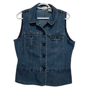 St. John’s Bay‎ Women's Stretch Blue Denim Jean Button Up Vest Size Medium